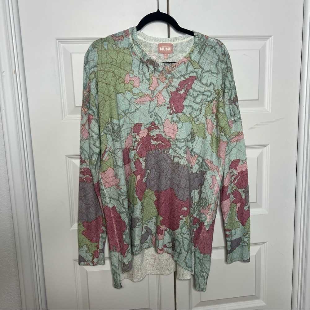Show Me Your Mumu World Tour Knit Sweater Small Oversized Map Print - Picture 2 of 8